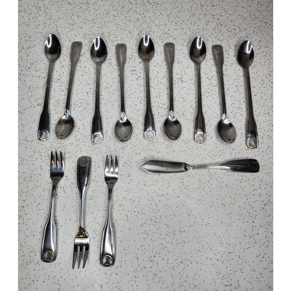 Rogers Stainless Antique Shell Stanley Roberts 18/0 Flatware Silverware 13 Pcs